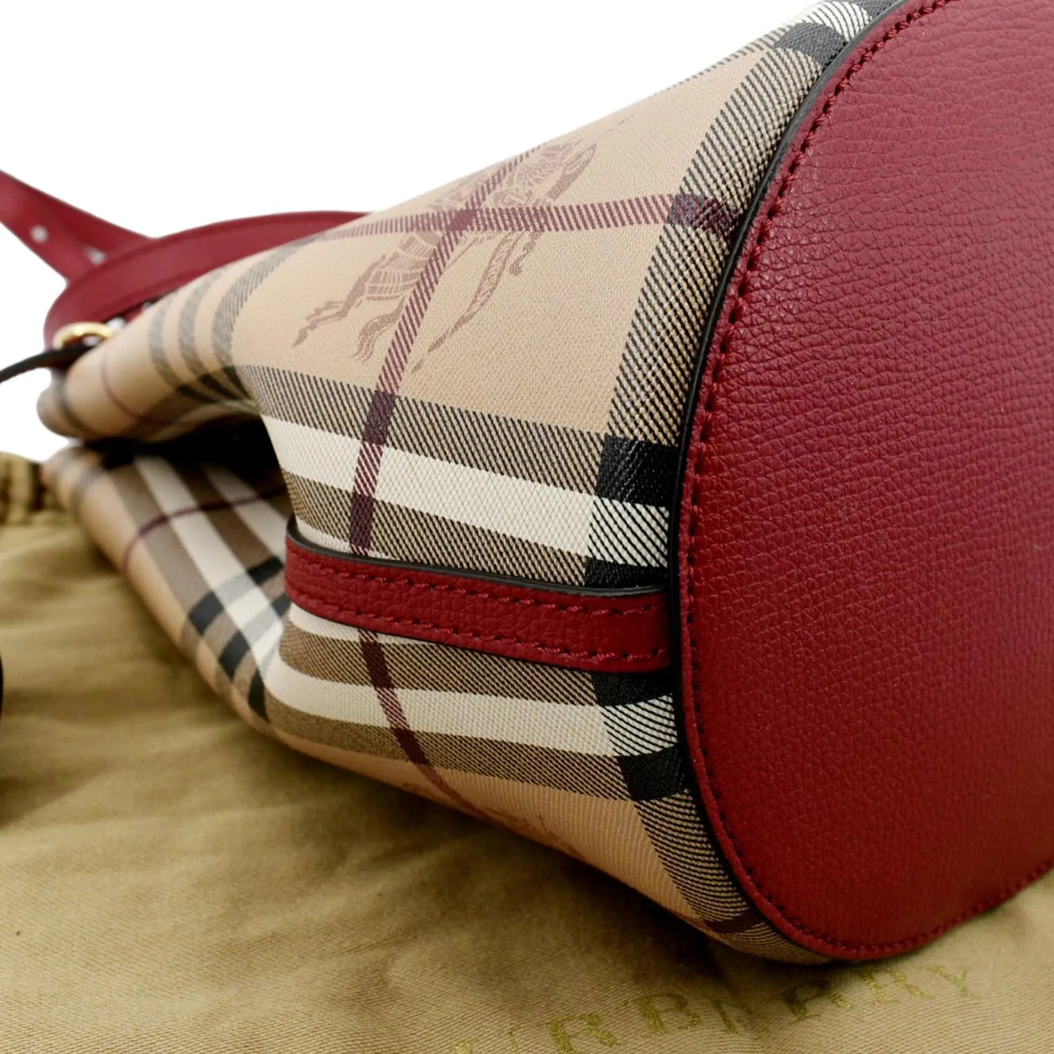 BURBERRY Bucket Haymarket Check Canvas Crossbody Bag Beige