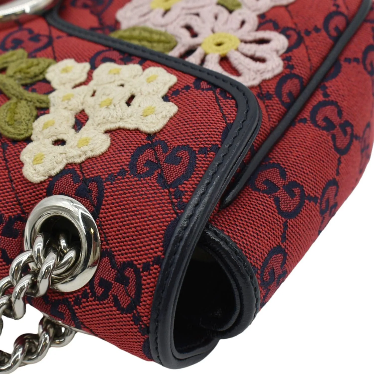 GUCCI GG Marmont Small Floral Embroidered Canvas Crossbody Bag Red 443497