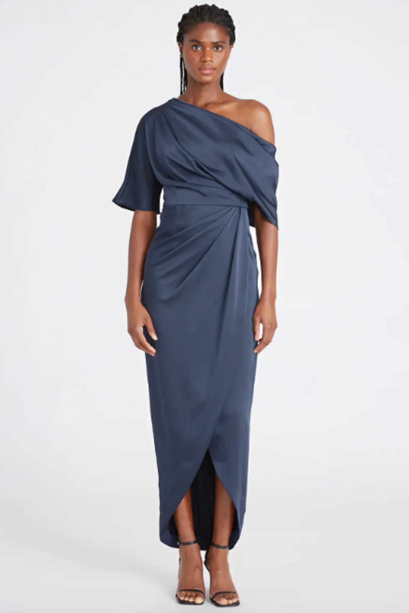Rayna One Shoulder Draped Dress in Blue by Theia Couture - RENTAL